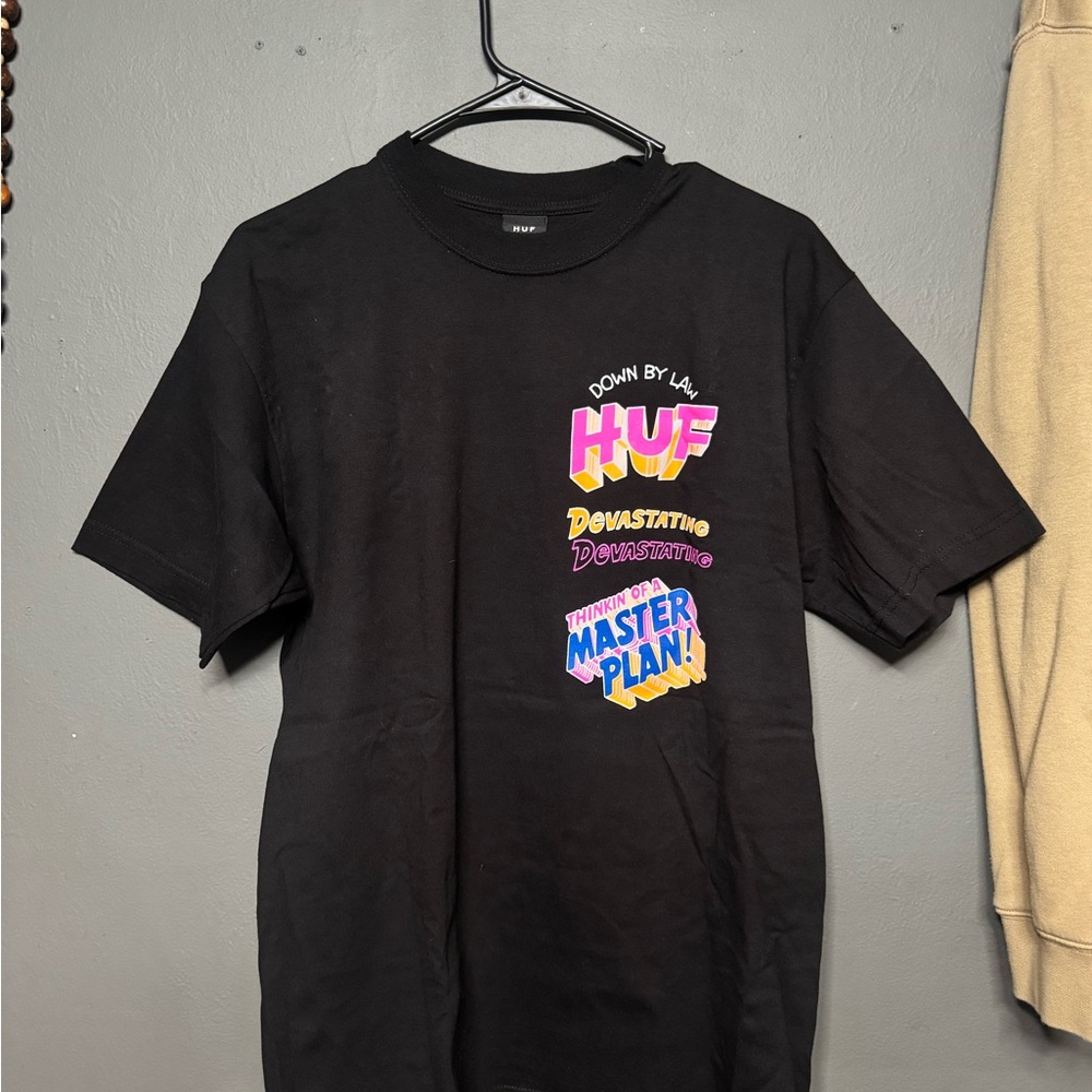 HUF Black T-Shirt with Pink and Yellow Graphic